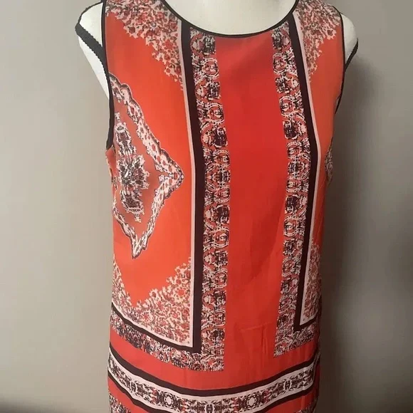 EUC Carmen Elegant Orange Patterned Sleeveless Dress, Lined with Zipper Back - Picture 12 of 12